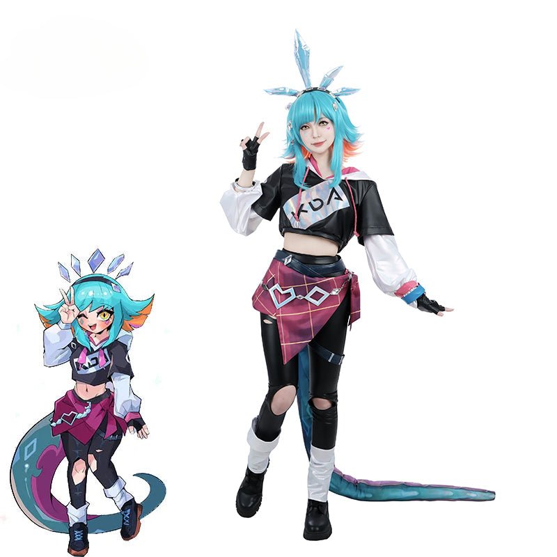 Spiel LOL KDA Neeko Cosplay Kostüm Frauen Super Fan Neeko Kostüm Halloween Party Anzug Vollständiges Set mit Schwanz