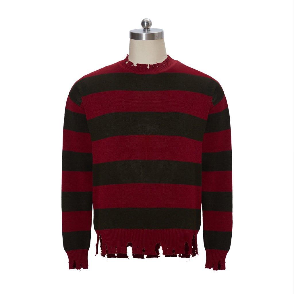 Freddy Krueger Cosplay Pullover | Nightmare Street Film Rot Gestreiftes Strickhemd | Unisex Strickpullover für Männer & Frauen