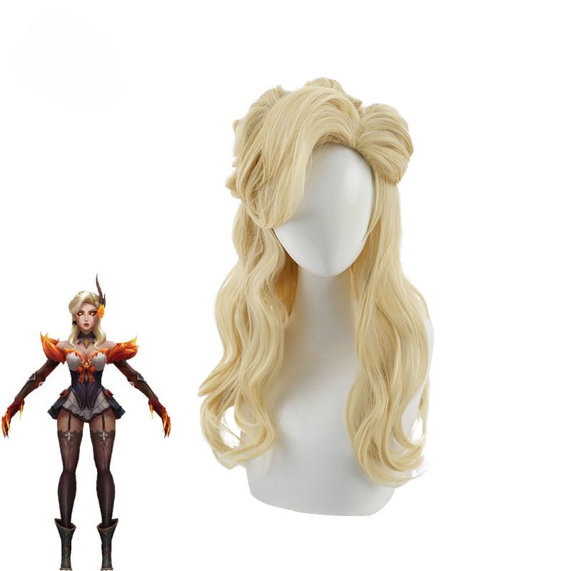 Spiel LOL Western Magie Schatten Evelynn Cosplay Perücke High Noon Evelynn 55cm Blond Damen Perücken Hitze Beständiges Synthetisches Haar