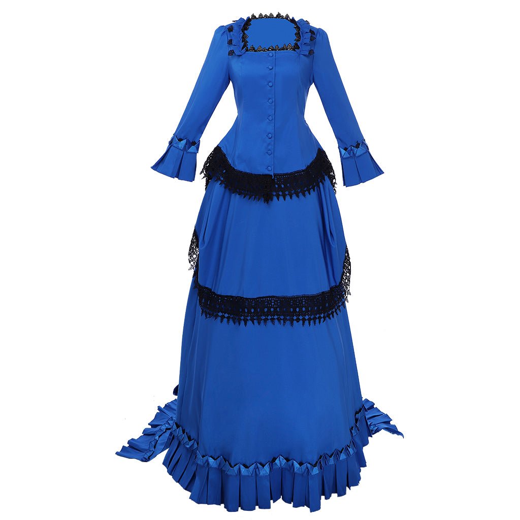 Viktorianisches Bustle Kleid | Mittelalter Renaissance Blaues Viktorianisches Kleid