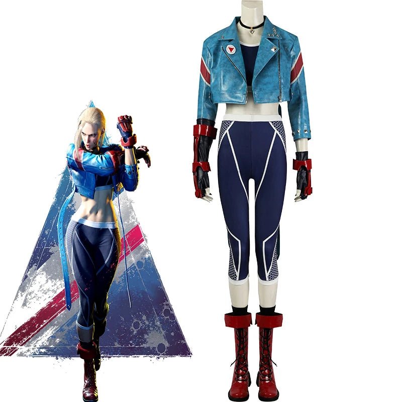 Cammy Cosplay Kostüm für Frauen Punk Jacke Crop Top Hose Komplettset Halloween Karneval Party Verkleidung Kampfanzug