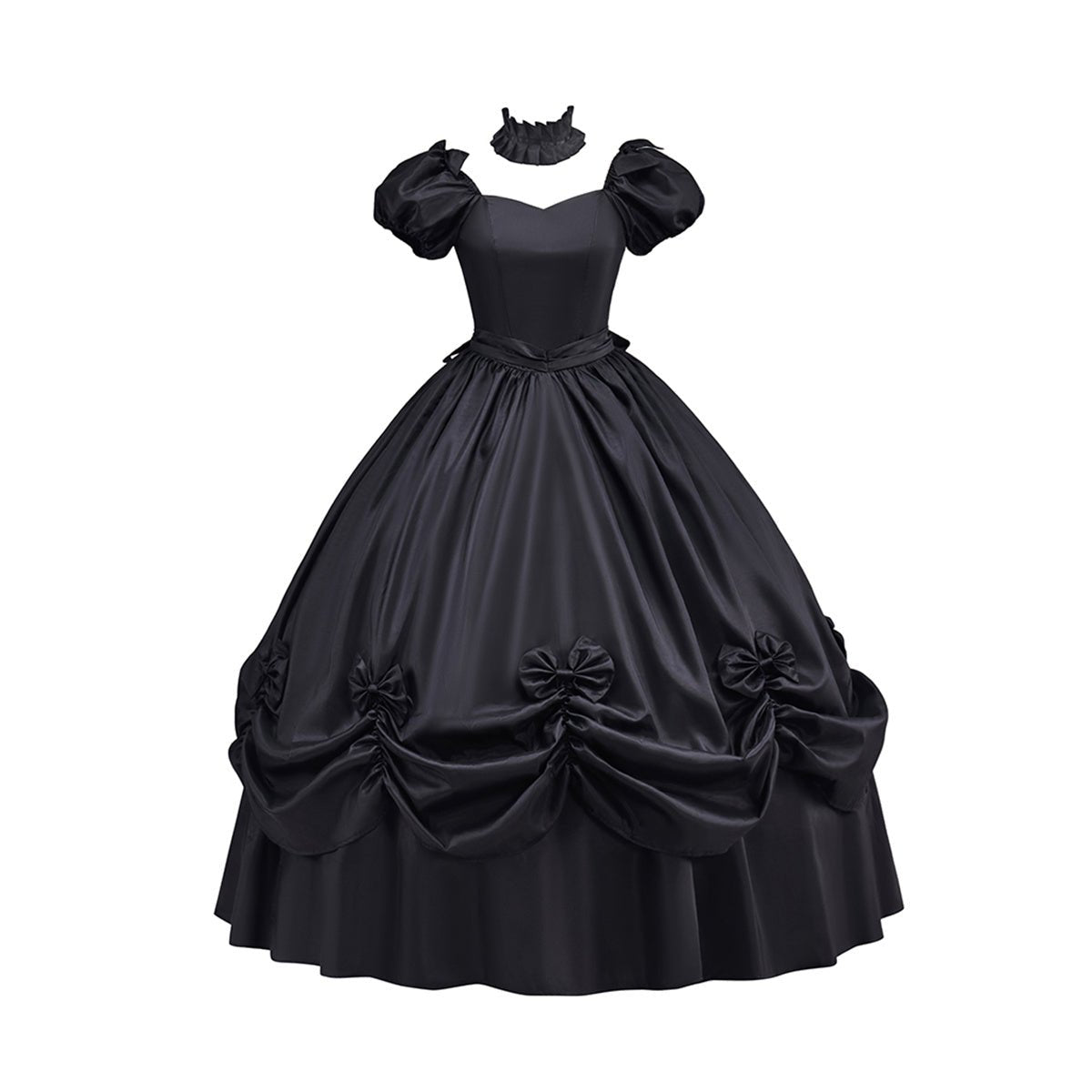 Victoria Schwarzes Kleid mit Schleifen Saum - Elegantes Cosplay Kostüm