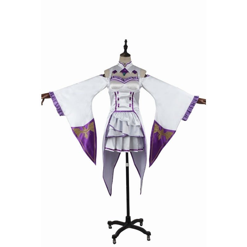 Emilia Cosplay Kostüm - Re:Zero Kara Hajimeru Isekai Seikatsu Anime Kleid mit Kopfschmuck für Halloween Party