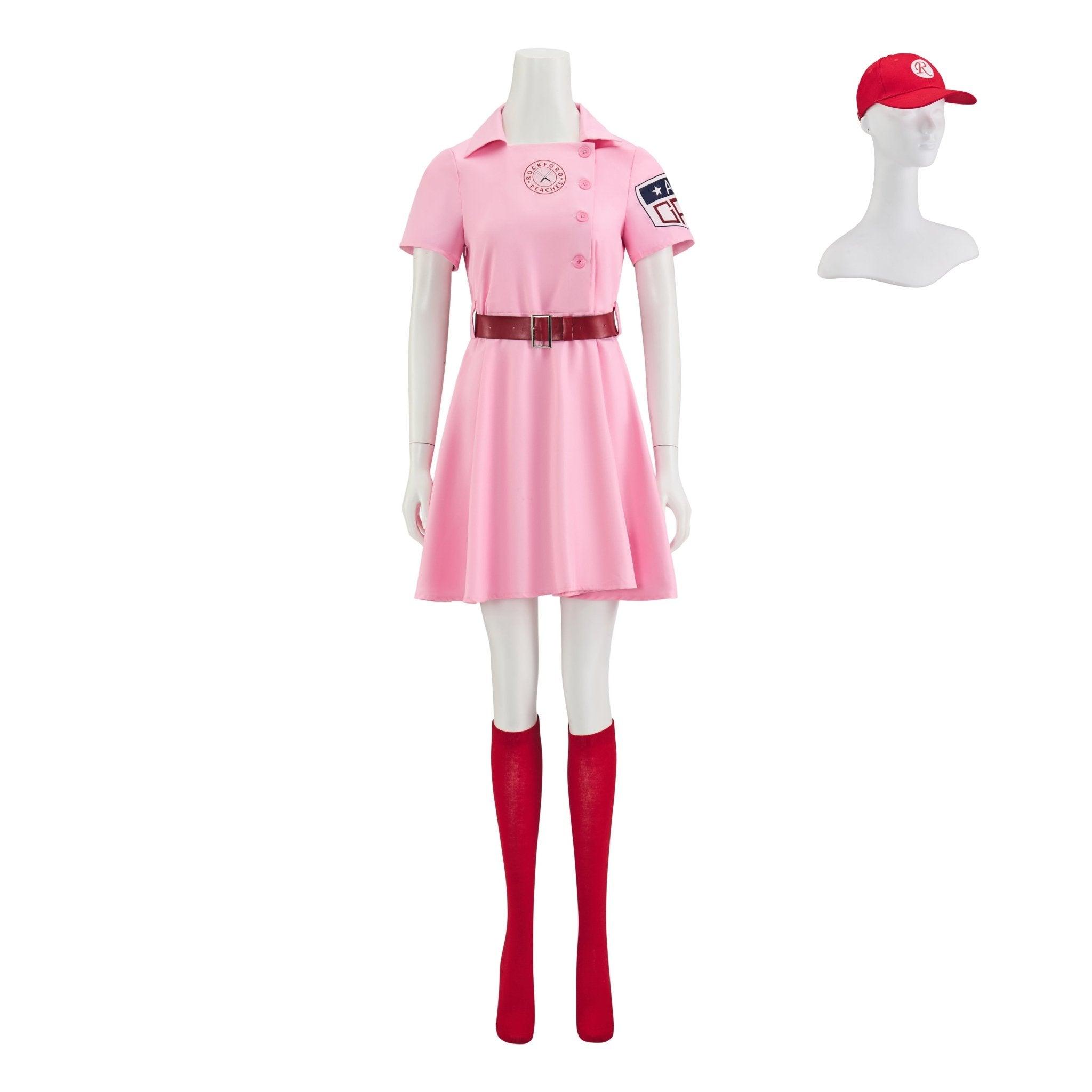 Damen Baseball Liga Dottie Kostüm | Rosa Kleid Cosplay Uniform Set für Halloween & Themenpartys