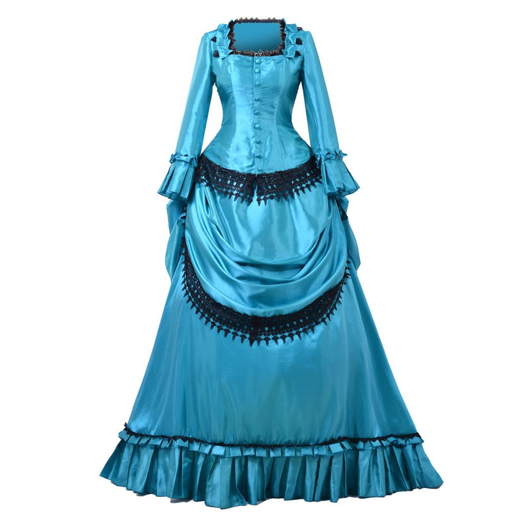 Viktorianisches 1860er Blaues Bustle Ballkleid | Britisch Aristokratisches Spazierkleid | Herzogin Stil Langes Kleid