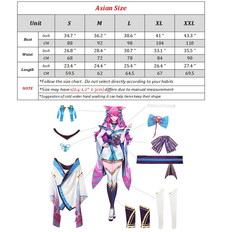 LOL Spirit Blossom Ahri Cosplay Kostüm Frauen Kimono Vollständiges Set Chinesisches Kleid