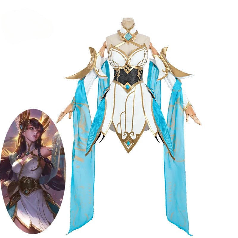 LOL Unsterbliche Reise Irelia Cosplay Kostüm Spiel Göttliches Schwert Irelia Halloween Outfit Damenkleid mit Kopfbedeckung Neuer Skin