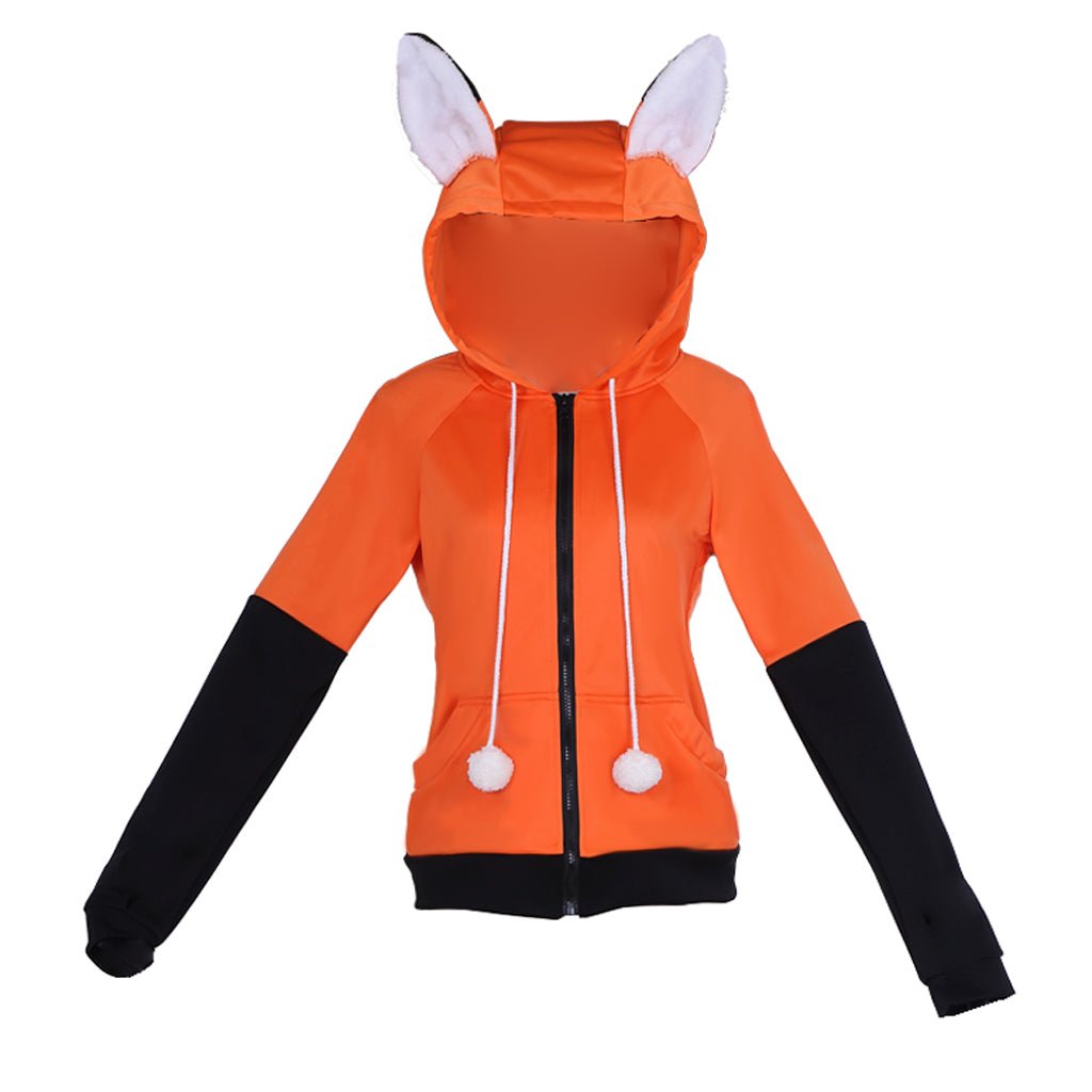 Gemütliche Fuchsohren Reißverschluss-Kapuze - Orange Samt Custom Cosplay Jacke