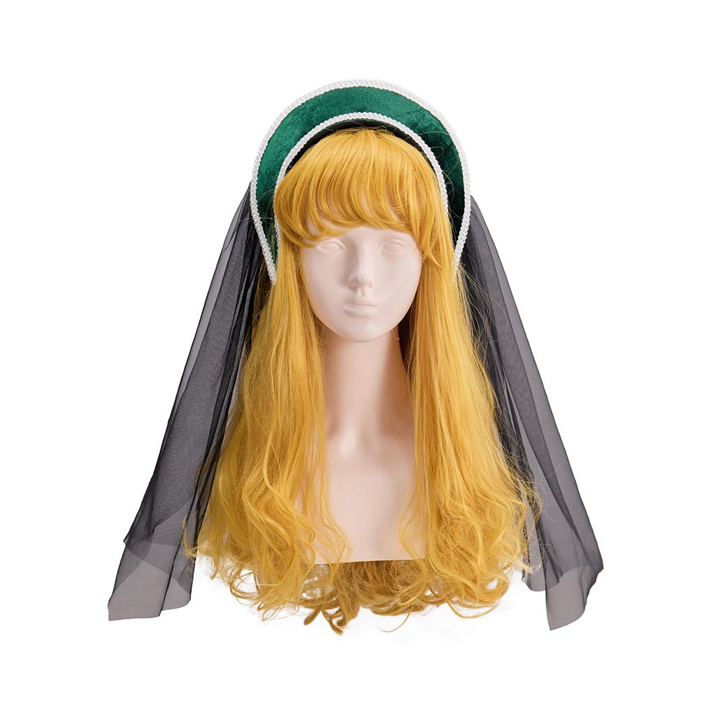 Blauer Tudor Hut mit schwarzem Schleier Cape Cosplay Kostüm – Elegantes historisches Renaissance-Kopfbedeckung für Nachstellungen & Themenveranstaltungen