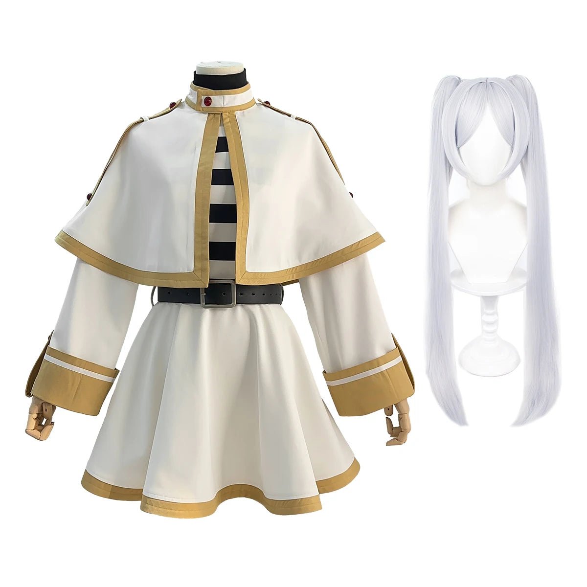 Frieren Jenseits der Reise Anime Frieren Cosplay Kostüm Umhang Kleid Perücke Grau