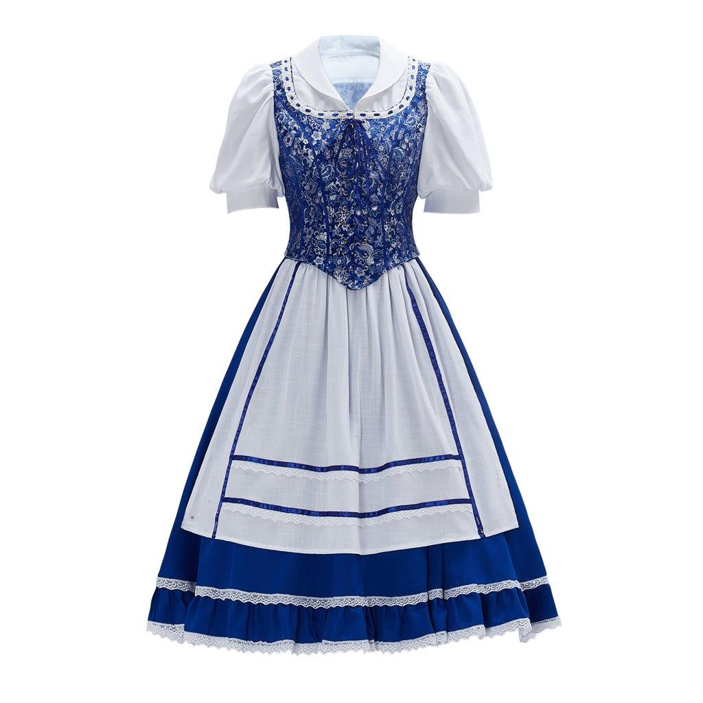 Prinzessin Belle Cosplay Kostüm Belle Dorfkleid Damen Blaues Mädchenkleid