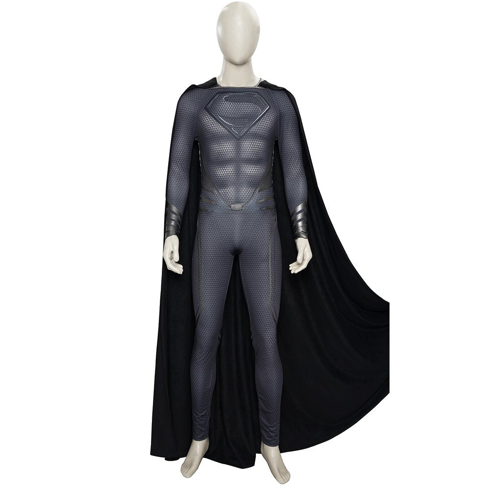 Clark Kent Cosplay Kostüm für Männer, Schwarzer Anzug, Cape, Stiefel, Komplett-Set Halloween Outfit