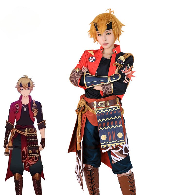 Spiel Genshin Impact Tohma Cosplay Kostüm Thoma Cosplay Kostüm für Männer Halloween Cosplay Komplettset mit Kopfbedeckung
