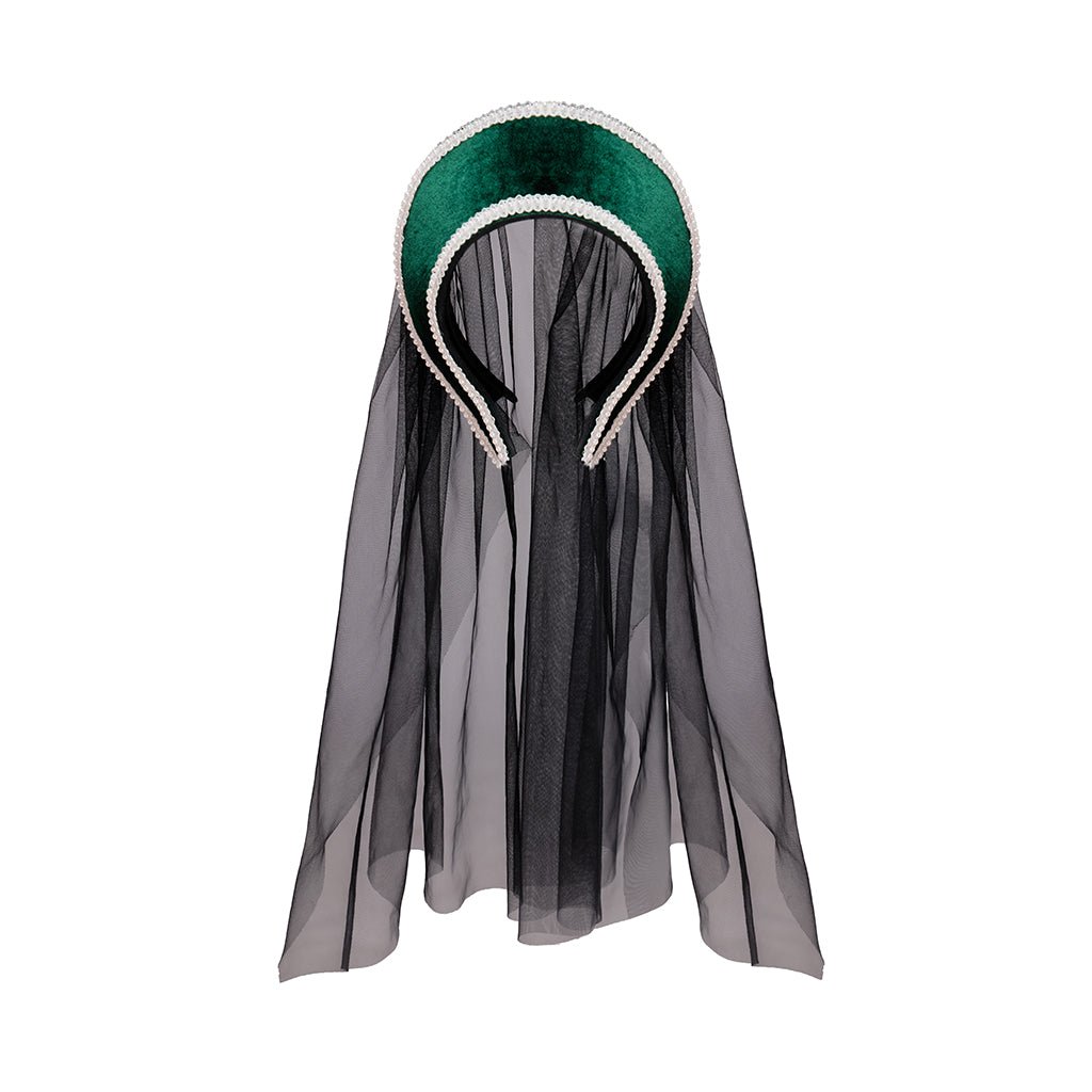 Blauer Tudor Hut mit schwarzem Schleier Cape Cosplay Kostüm – Elegantes historisches Renaissance-Kopfbedeckung für Nachstellungen & Themenveranstaltungen