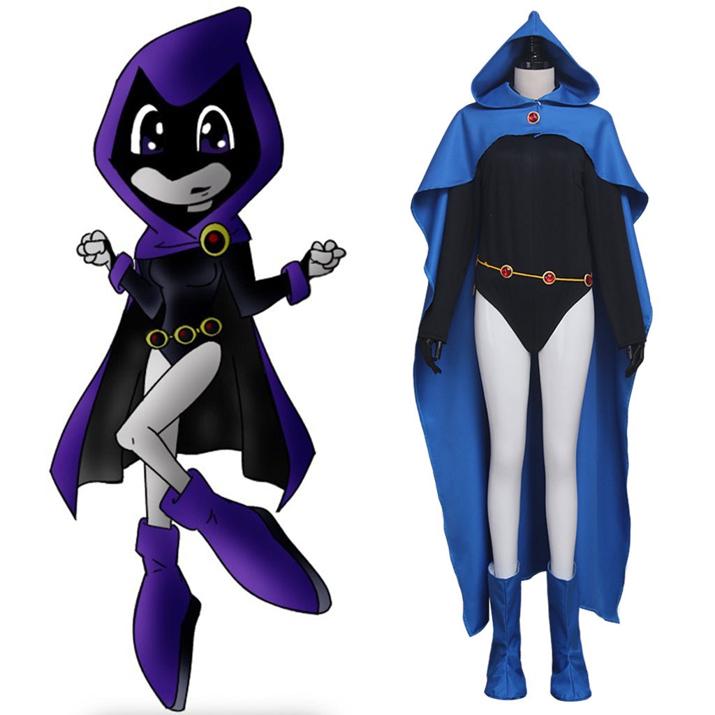 Teen Titans Raven Cosplay Kostüm - Superheld Comic Halloween Cape & Unitard Outfit Blau