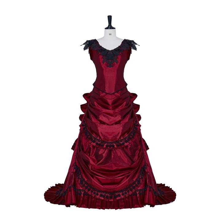 Viktorianisches Ballkleid Kostüm – 18. Jahrhundert Rotes Gothic Bustle Kleid, Vampir Abendkleid