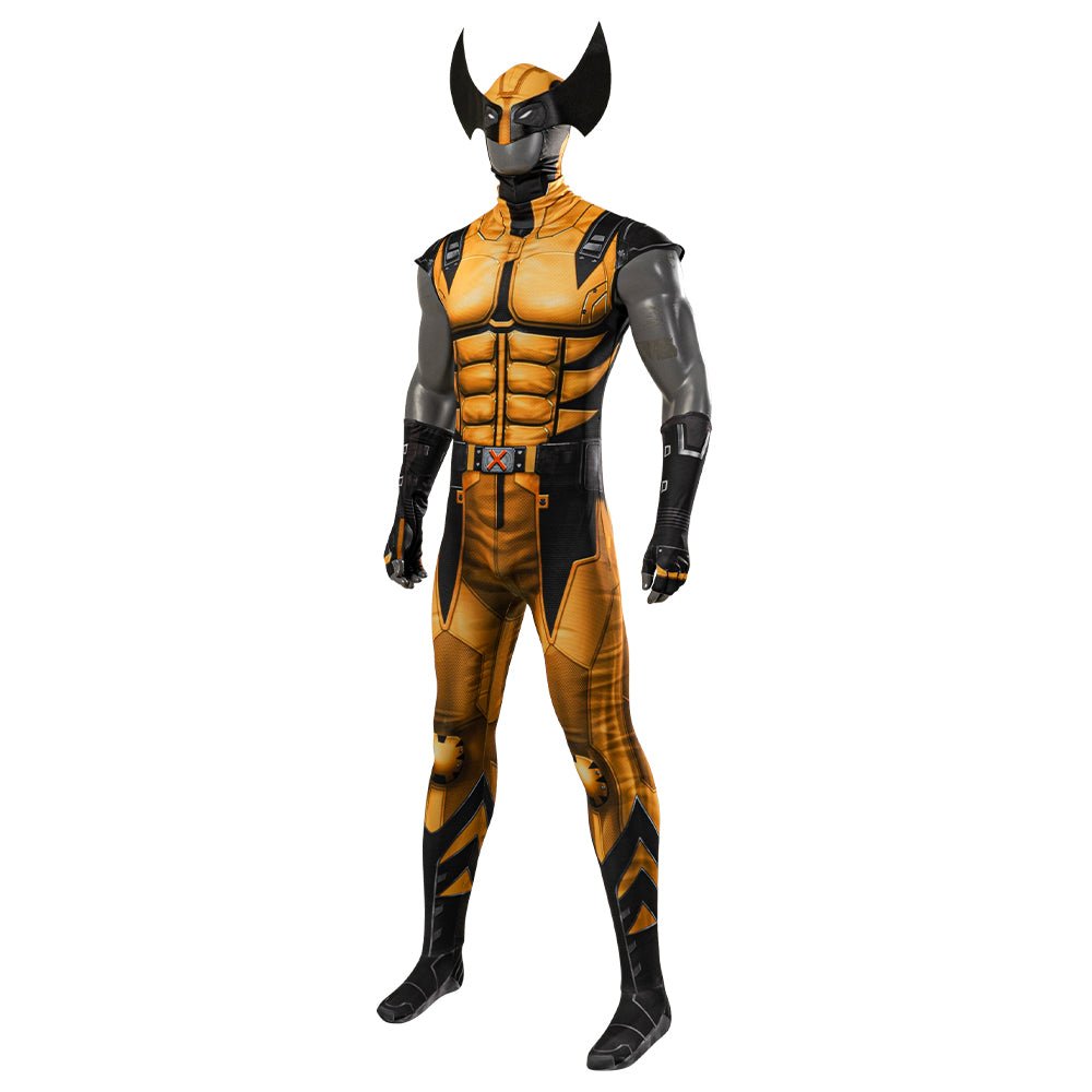 Goldener Wolf Zentai Cosplay Kostüm – Futuristischer Held Halloween Rollenspiel Anzug mit Krallen Accessoires
