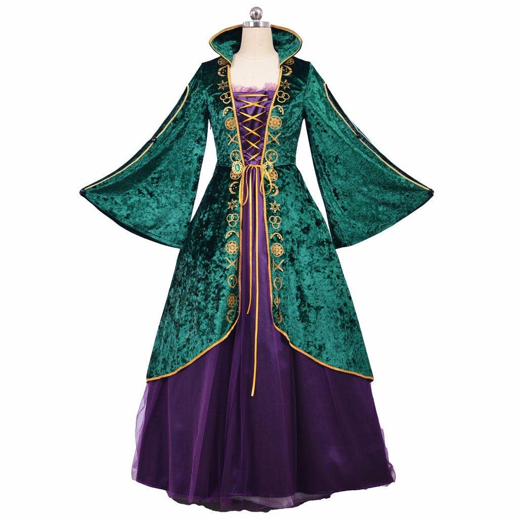 Hexen Cosplay Kostüm Kleid | Mittelalterliches Grünes Renaissance Gewand Set für Frauen