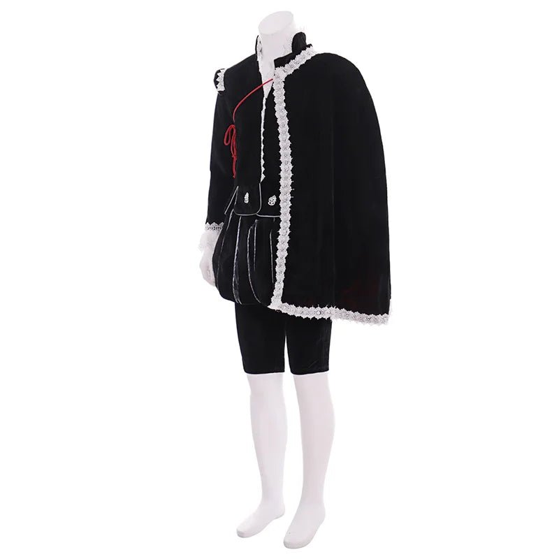 Tudor König Mittelalter Kostüm - Elisabethanisches Schwarzes Kleid mit Umhang | Cosplay Renaissance Outfit