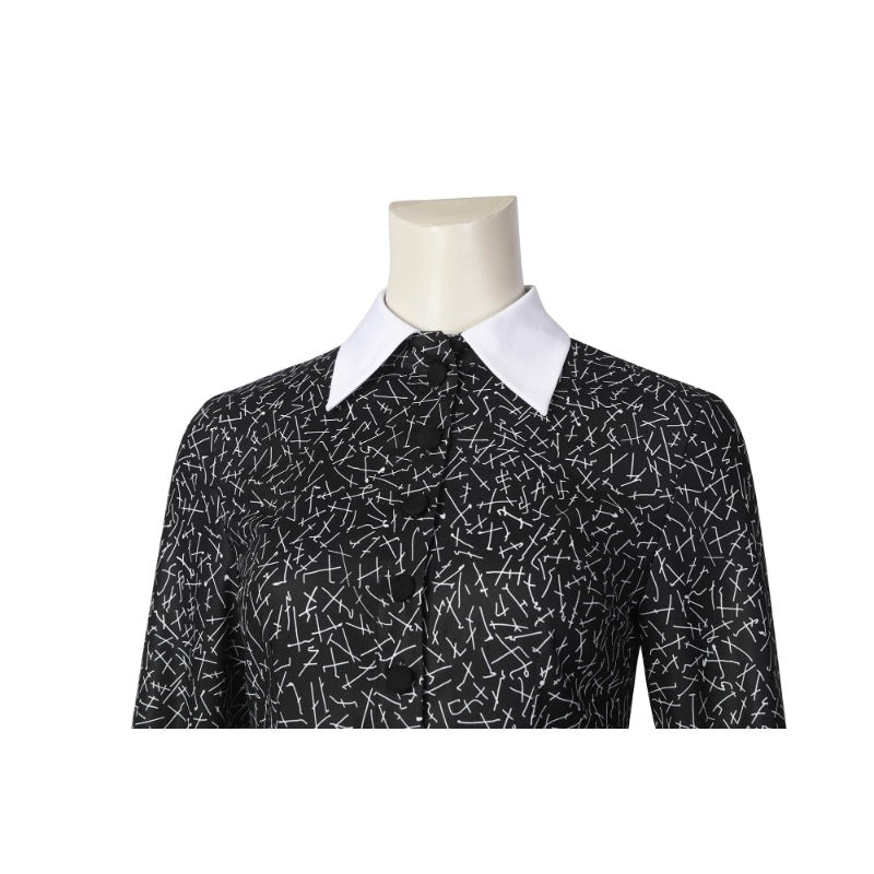 Wednesday Addams Cosplay Kleid Schwarz Gotisches Einteiliges Outfit für Frauen