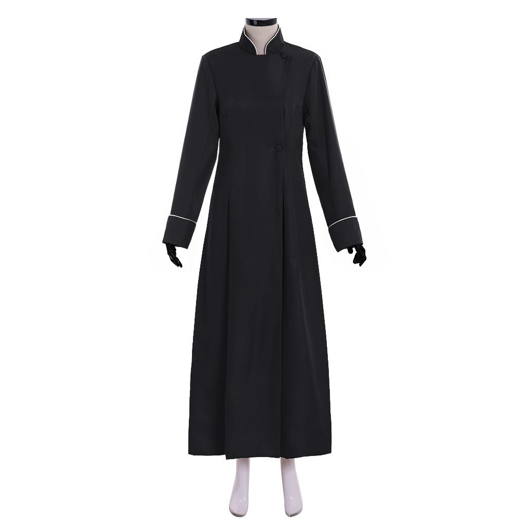 Mittelalterliches Männer Vintage Christliches Priester Cosplay Kostüm Schwarzer Langarm Standkragen Mantel Halloween Karneval Geistliche Outfits