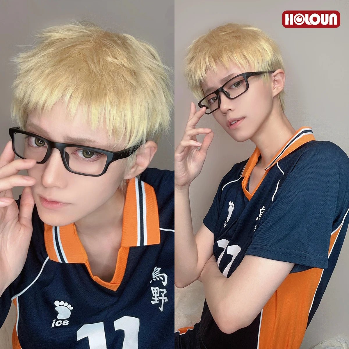 Haiky Anime Tsukishima Kei Cosplay Kostüm Perücke Trikots Nr.11 KARASUNO High School Volleyball Uniform Top Shorts Alltagskleidung