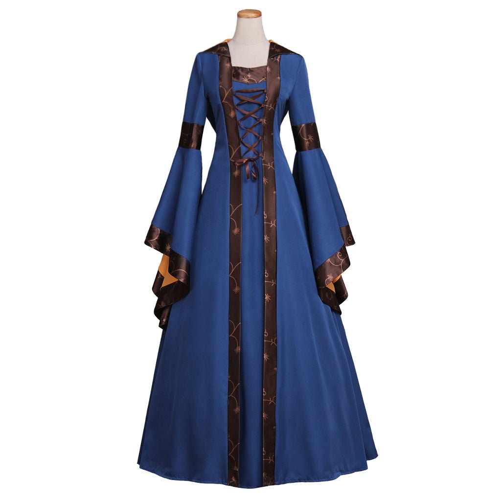 Ausgestellt Ärmel Mittelalterliches Kleid mit Kapuze Hohe Taille Schnürung Vintage Kleider Für Frauen Gothic Cosplay Europäisches Hof Lang Party Kleid