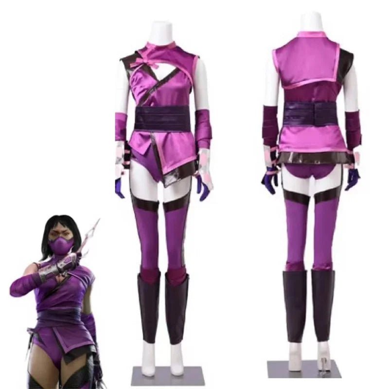 Mortal Kombat Mileena Cosplay Kostüm Lila Vollständiges Set für Frauen Halloween & Karneval