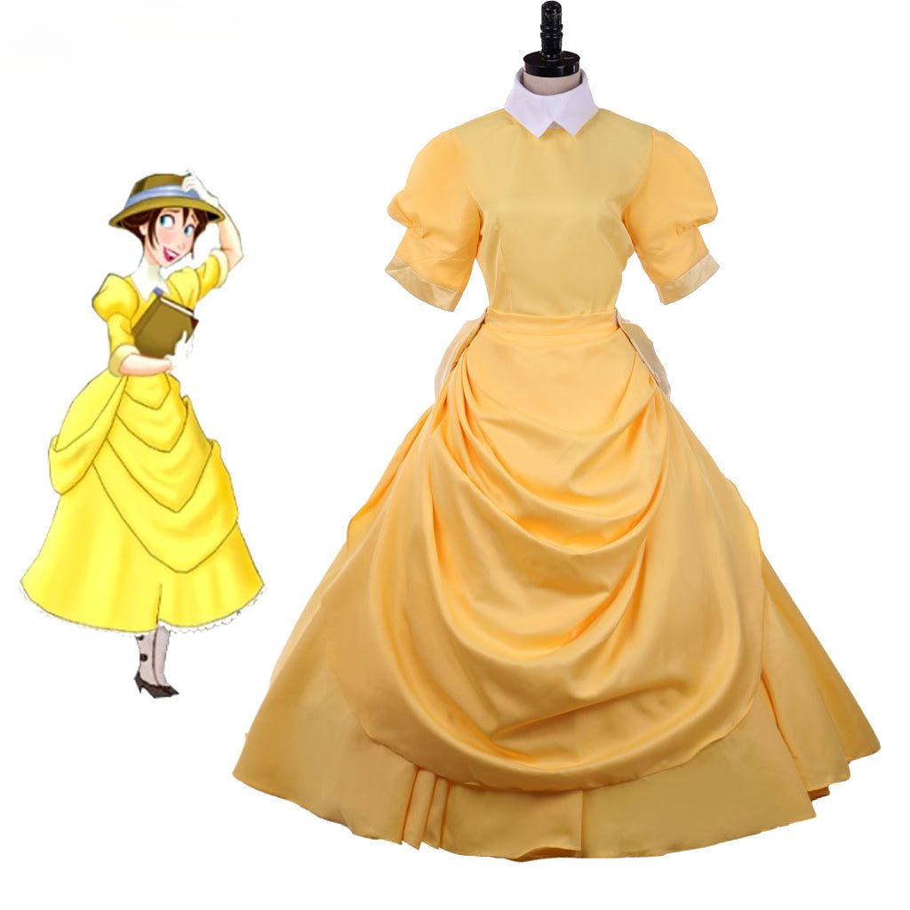 Jane Cosplay Kleid | Schicke Prinzessin Gelb Viktorianisches Kurzarm Fantasie Dienstmädchen Kleid für Disney Cosplay