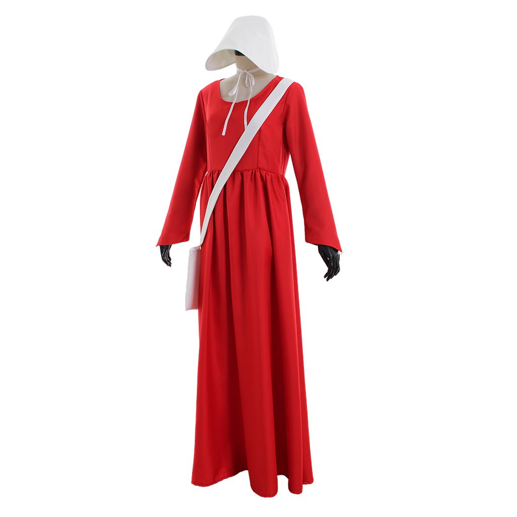 The Handmaid’s Tale Cosplay Kostüm – Offred Umhang Cape Kleid mit weißem Hut und Tasche für Frauen