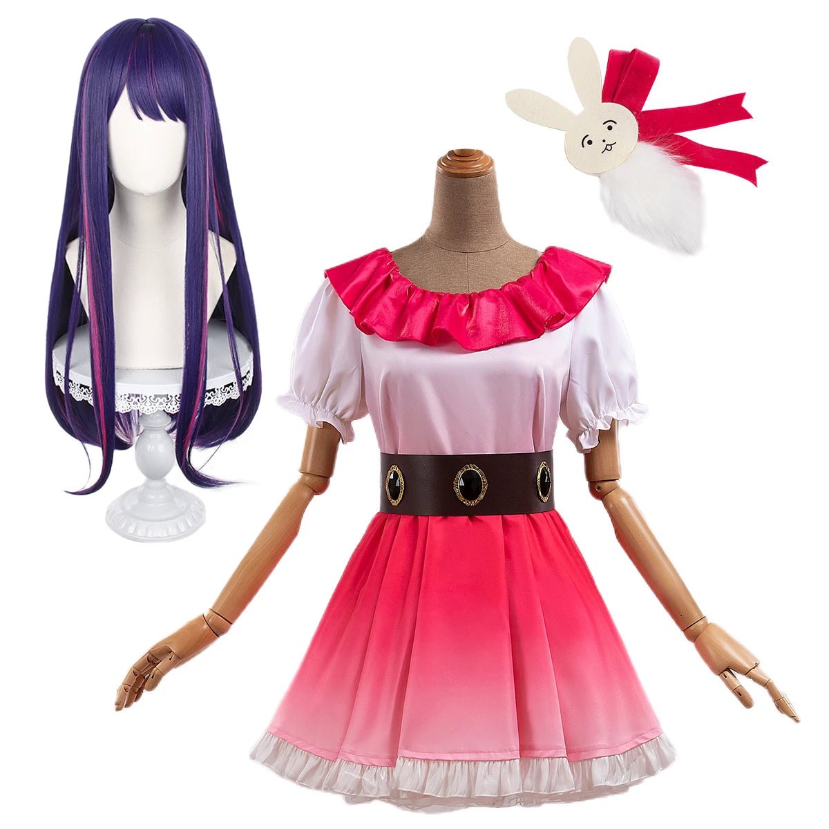 OSHI NO KO Anime Ai Hoshino Cosplay Kostüm Perücke Verlauf Rosa Kleid Rock Hase Haarnadel Casual Wear Rose Netz Synthetik