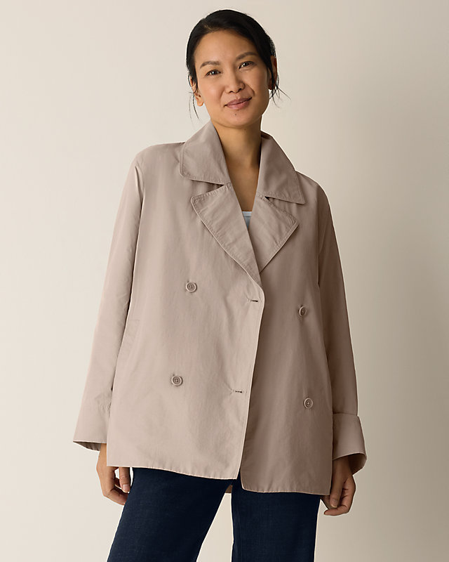 EILEEN FISHER Organic-Cotton & Recycled-Nylon Short Swing Trench Coat