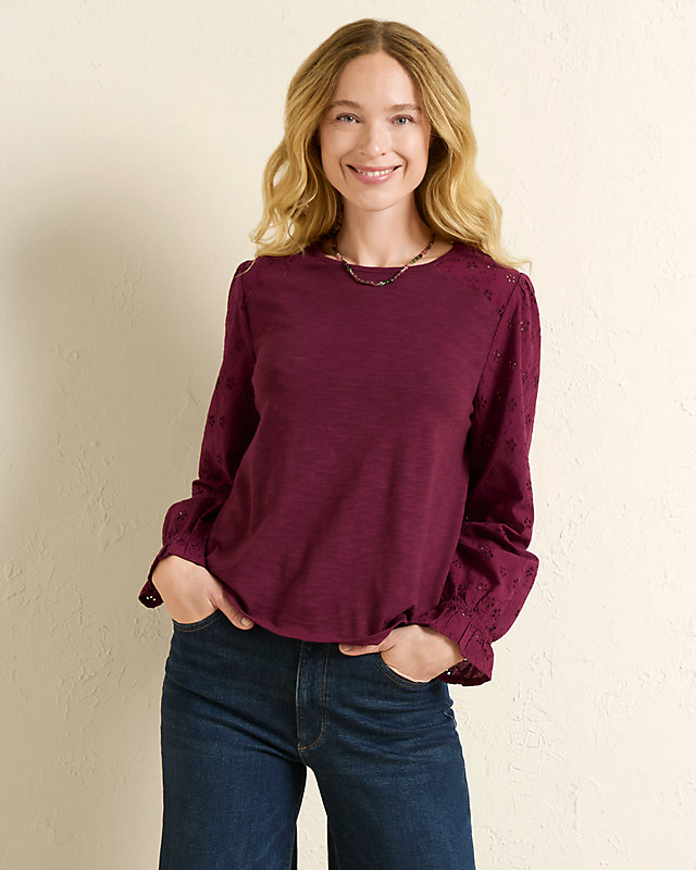 Mixed-Media Long-Sleeve Top