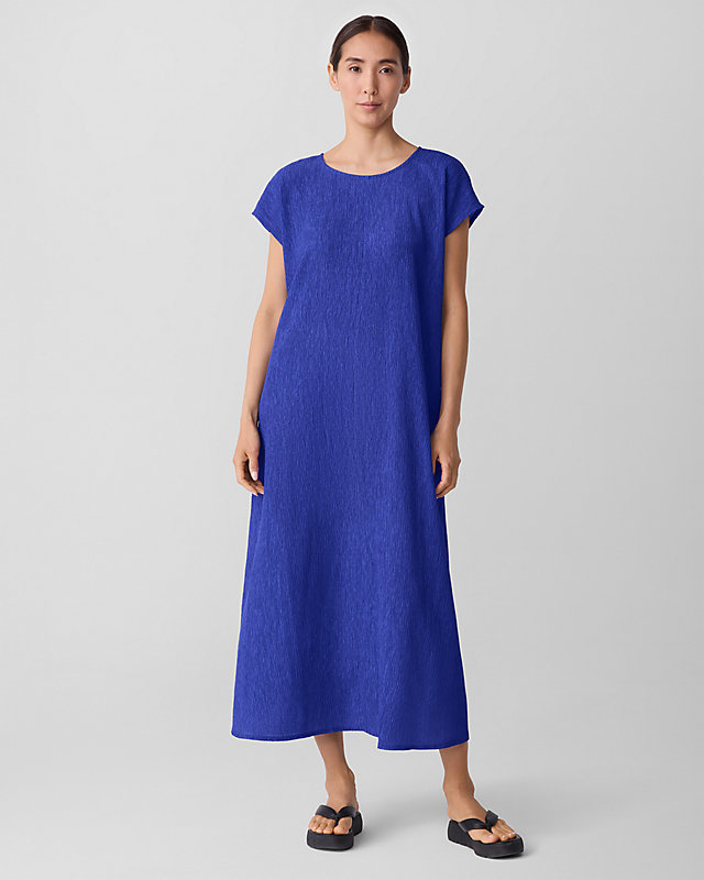 EILEEN FISHER Woven Plisse Cap-Sleeve Dress
