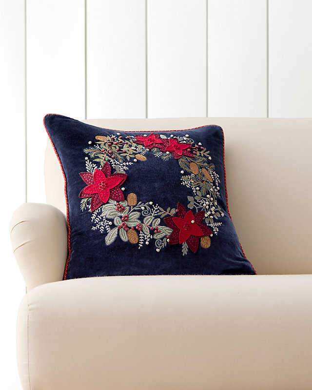 Wreath Velvet Embroidered Pillow Cover
