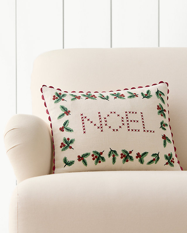 Noel Embroidered Organic-Cotton Pillow Cover