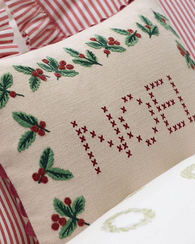Noel Embroidered Organic-Cotton Pillow Cover