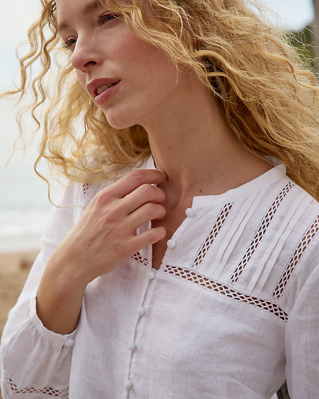 Linen Lace-Inset Blouse