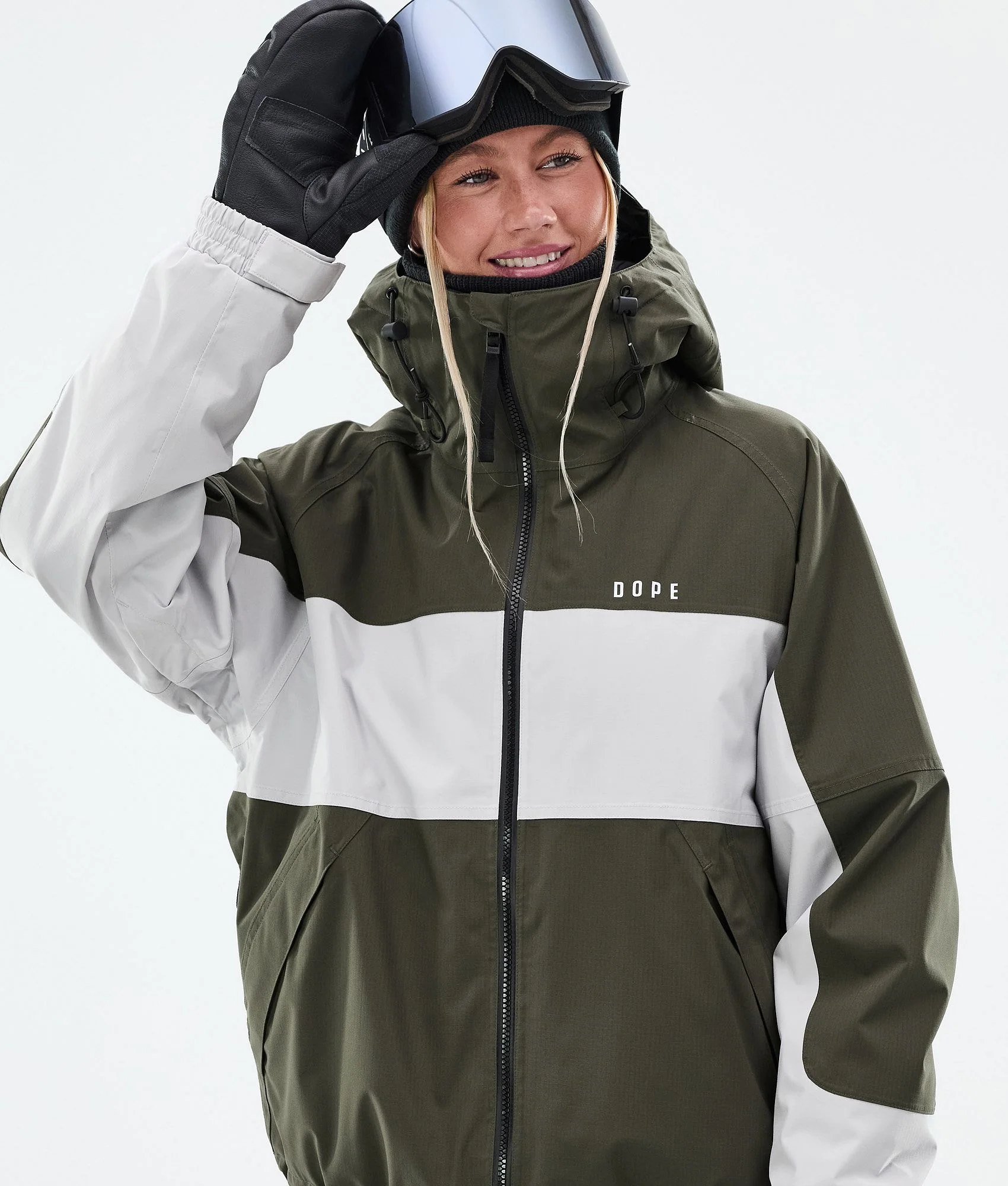 Snowboard Jacket Women Stripe Olive Green/Light Grey