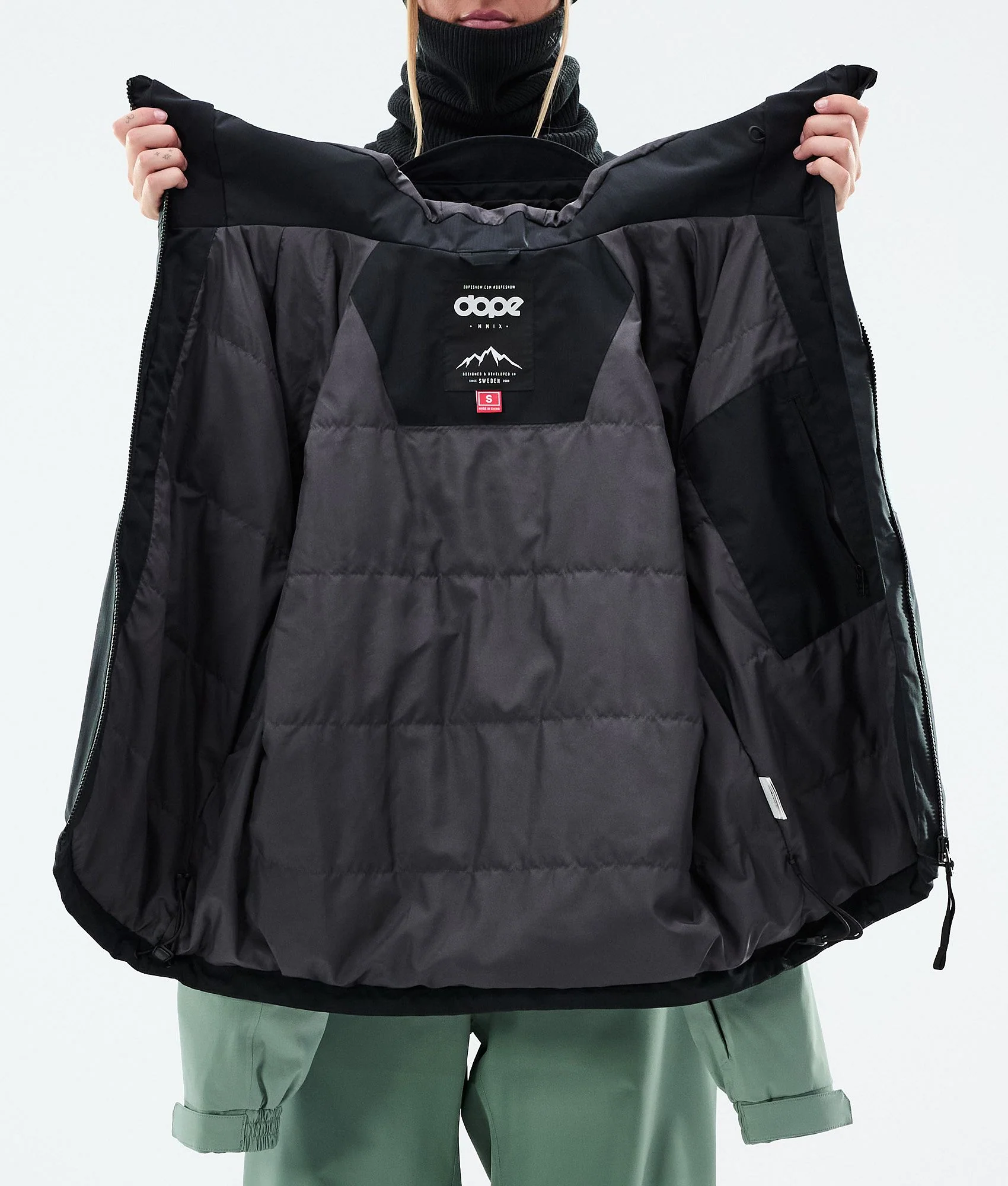 Snowboard Jacket Women Stripe Black/Faded Green