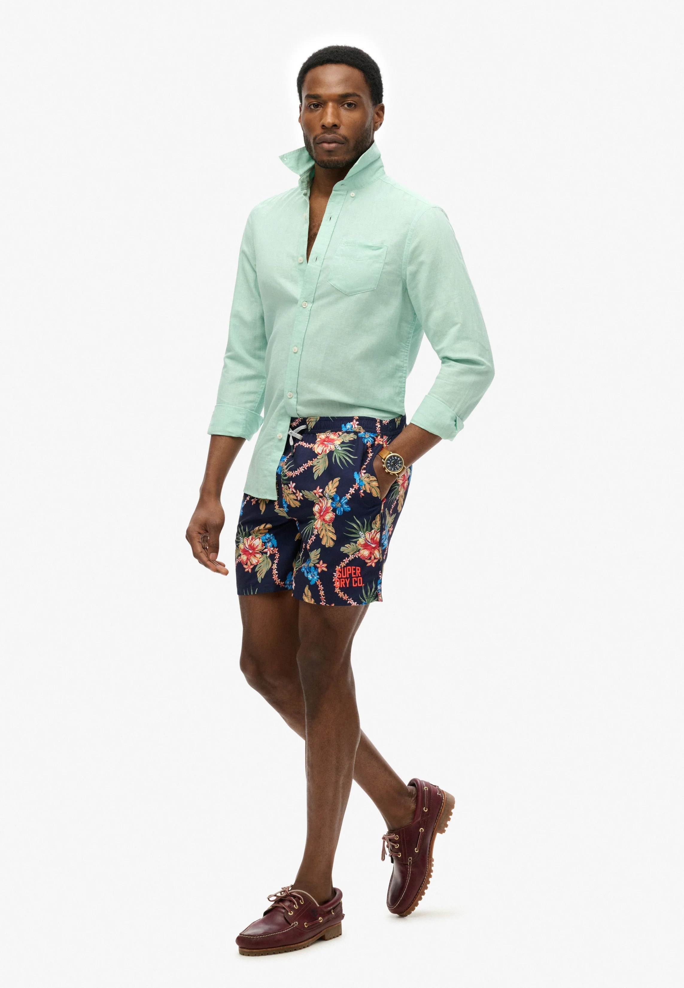 Hawaiian Print 16-Inch Swim Short