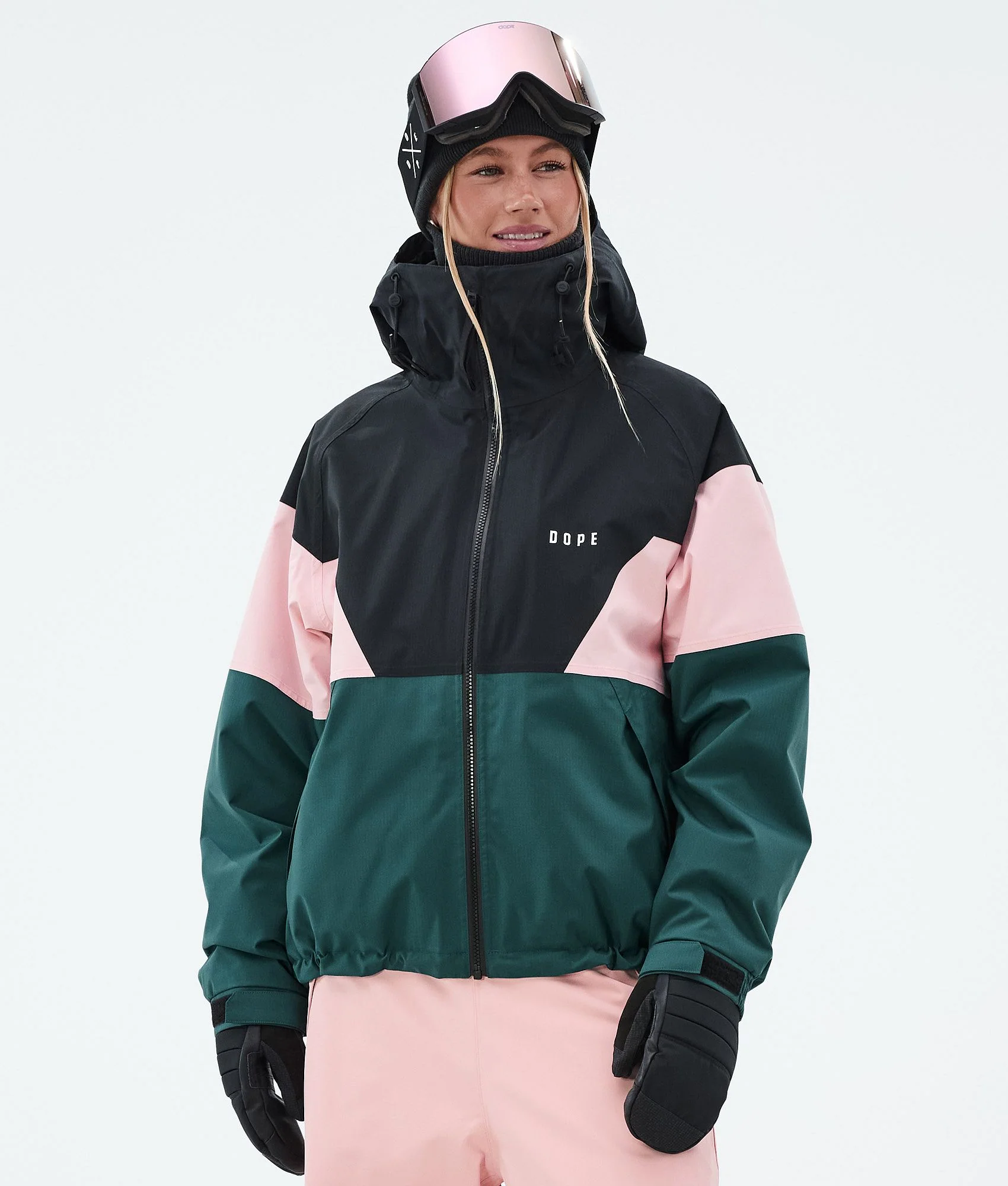 Snowboard Jacket Women Sport Black/Soft Pink/Bottle Green