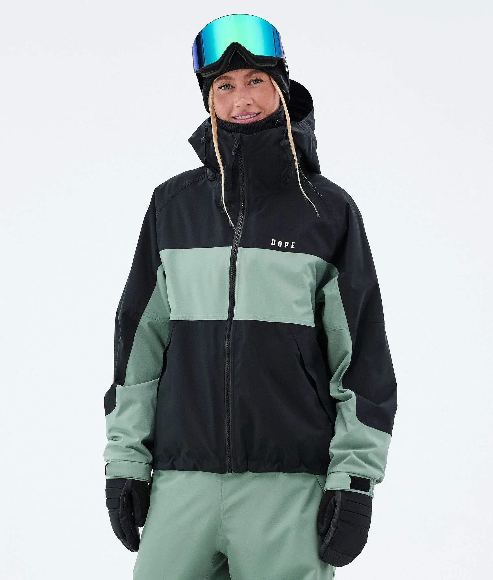 Snowboard Jacket Women Stripe Black/Faded Green