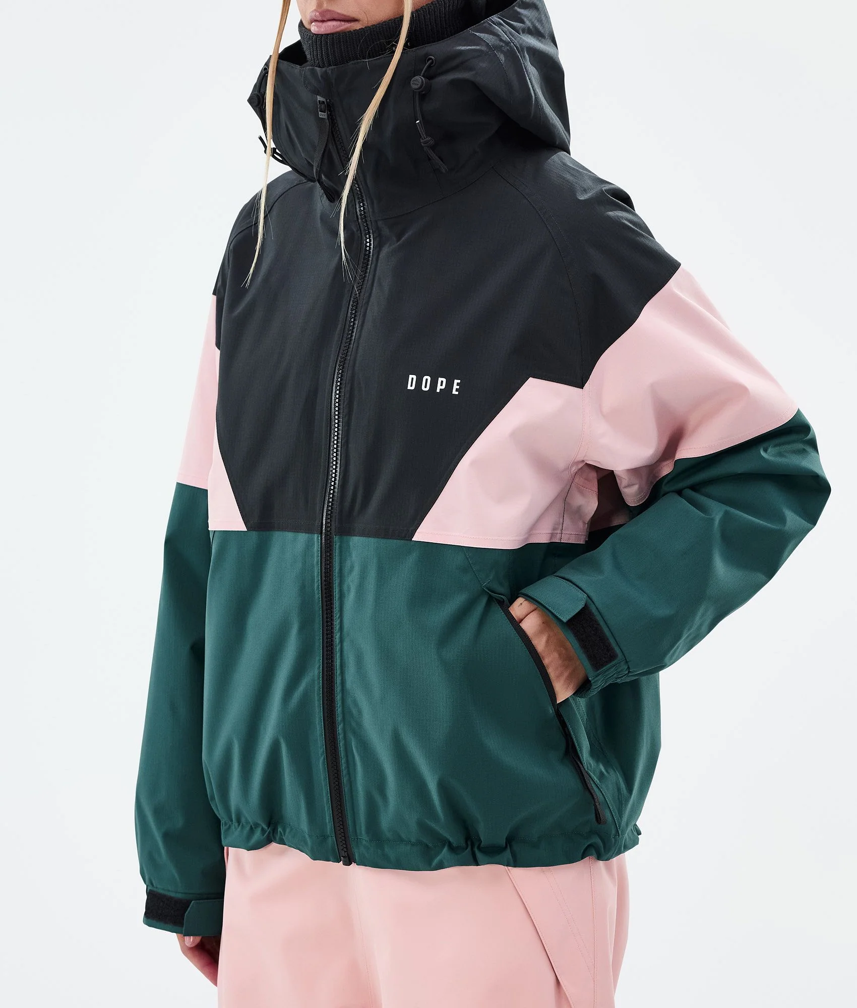 Snowboard Jacket Women Sport Black/Soft Pink/Bottle Green
