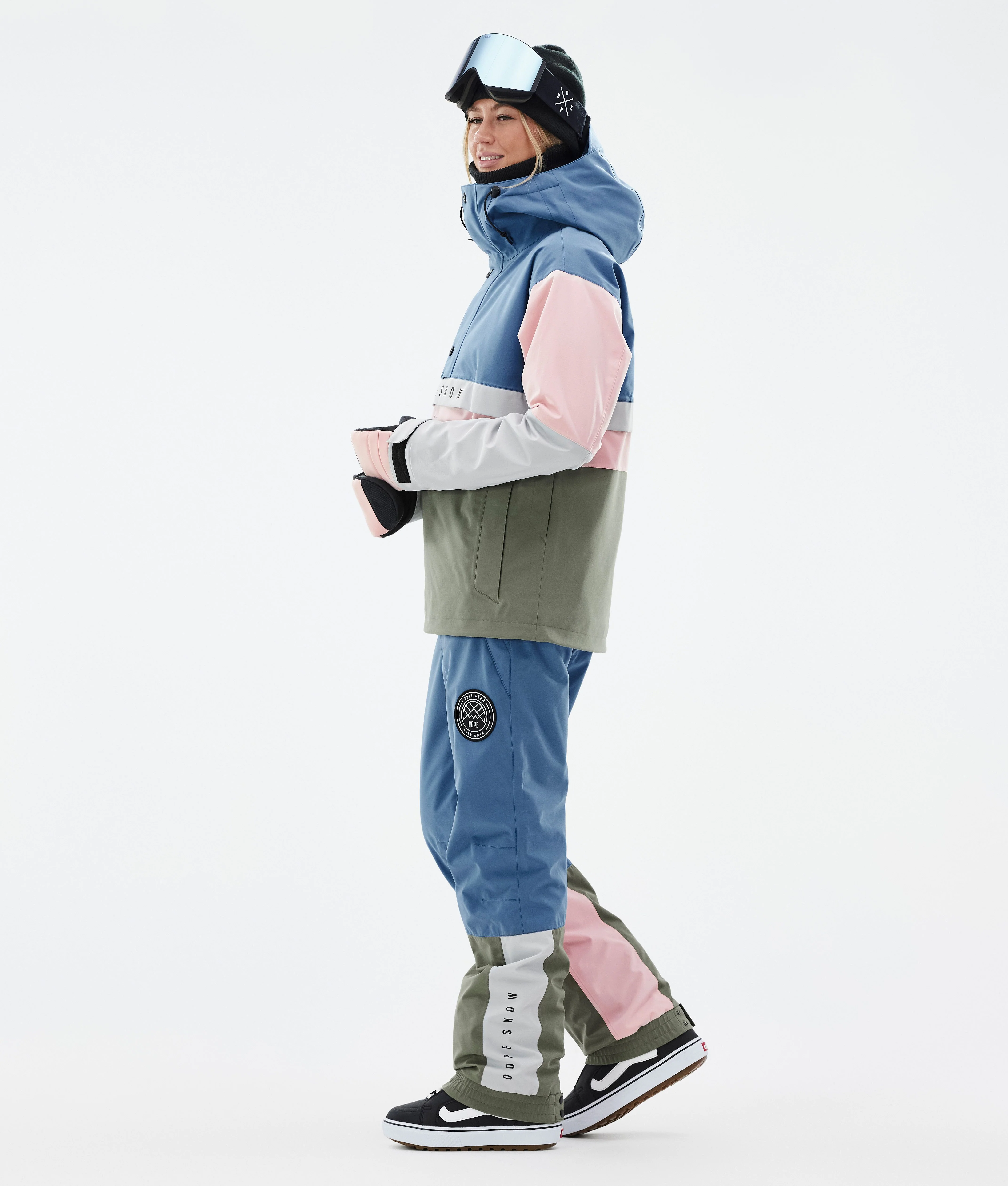 Snowboard Jacket Women Blue Steel/Light Grey/Soft Pink/Greenish