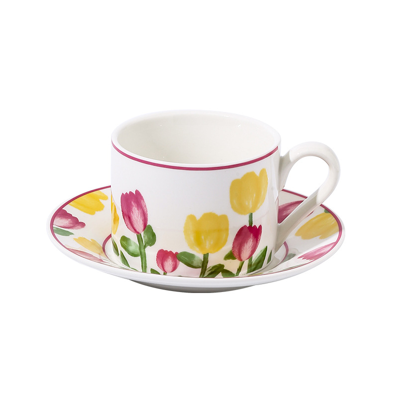 Tulip Pattern Ceramic Cup and Saucer