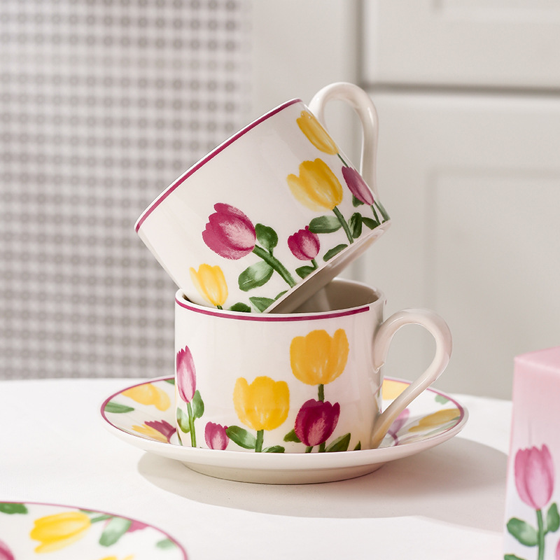 Tulip Pattern Ceramic Cup and Saucer
