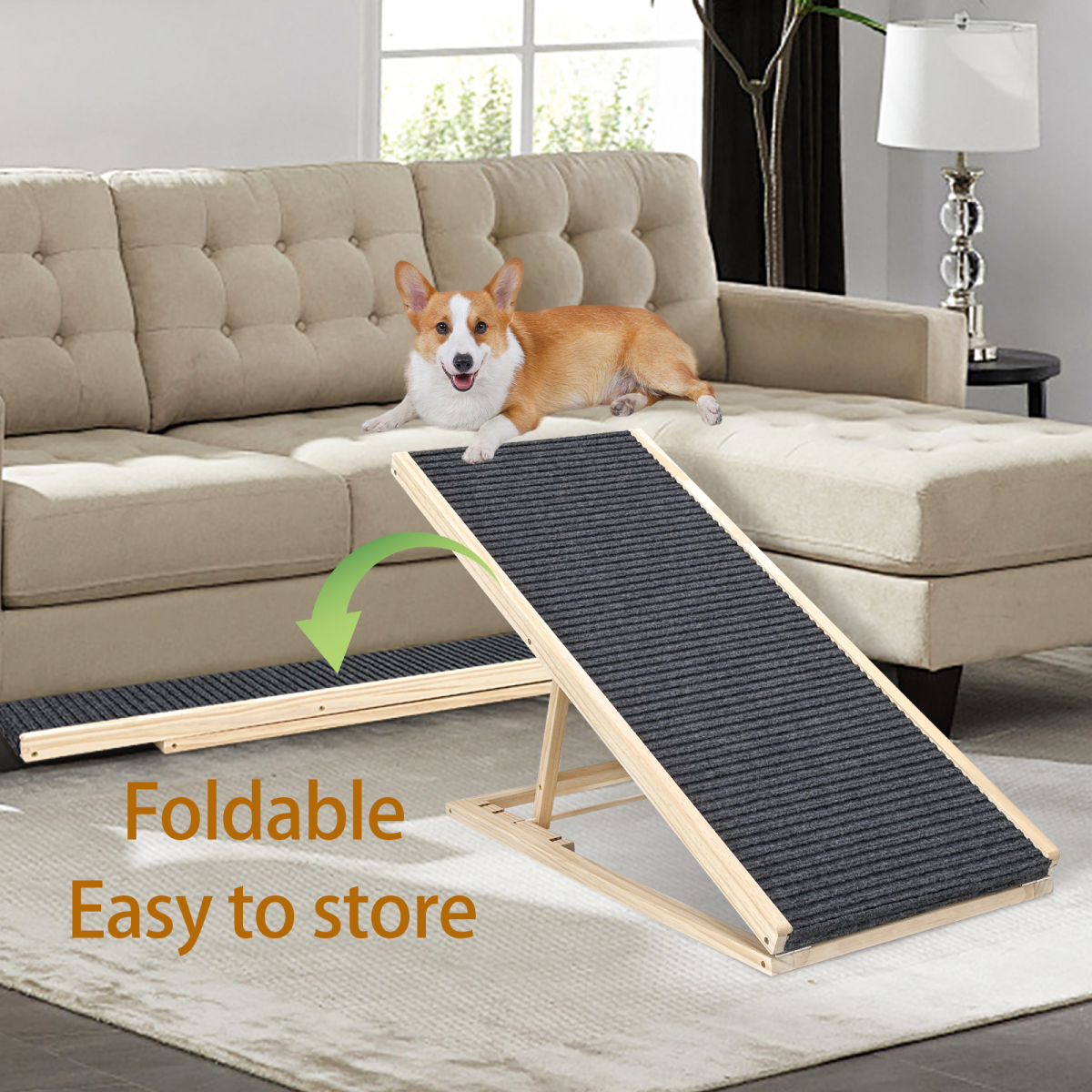 (UPGRADED) Dog Ramp for Bed, Extra Wide Excellent Traction, Pet Ramp for Small Dogs to Get on Couch Car, Non-Slip Rubber Surface, 16