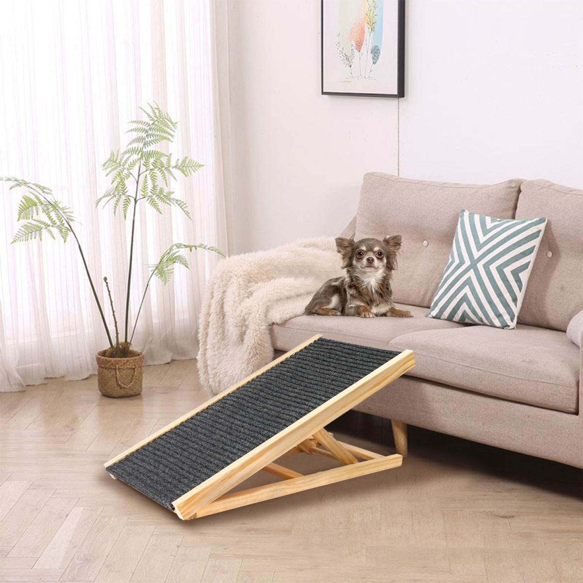 (UPGRADED) Dog Ramp for Bed, Extra Wide Excellent Traction, Pet Ramp for Small Dogs to Get on Couch Car, Non-Slip Rubber Surface, 16