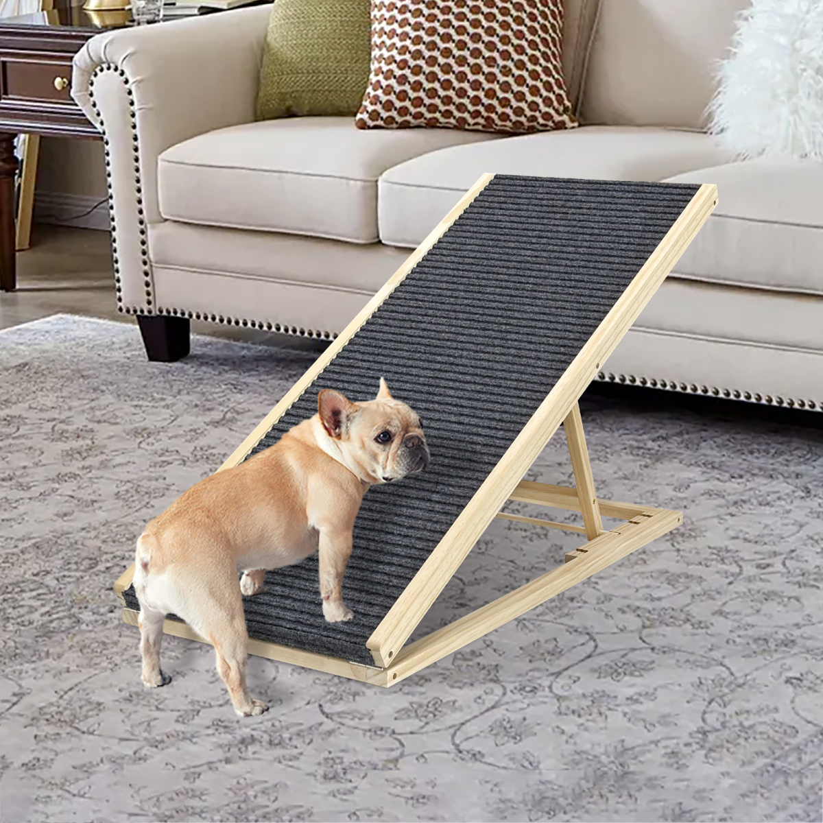 (UPGRADED) Dog Ramp for Bed, Extra Wide Excellent Traction, Pet Ramp for Small Dogs to Get on Couch Car, Non-Slip Rubber Surface, 16